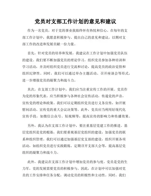 党员对支部工作计划的意见和建议