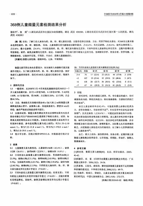 368例儿童微量元素检测结果分析