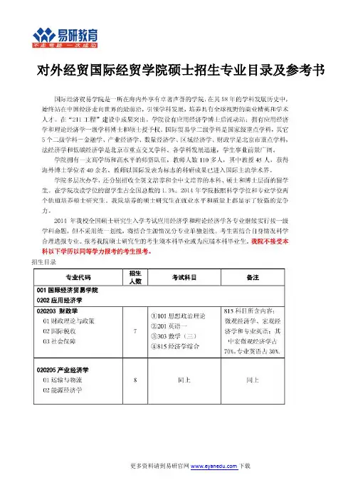 对外经贸国际经贸学院硕士招生专业目录及参考书
