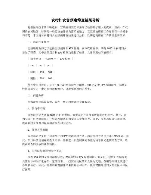 农村妇女宫颈癌筛查结果分析