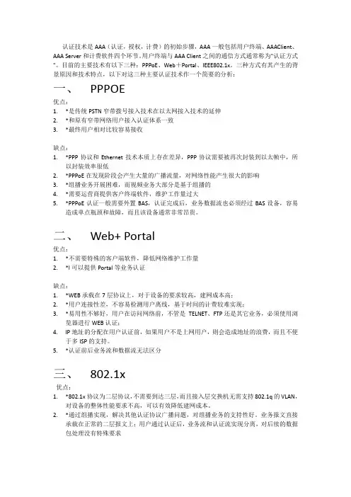 PPPOE、Web+Portal、802.1x常见三种认证方式对比