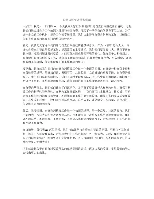 自查自纠整改落实讲话