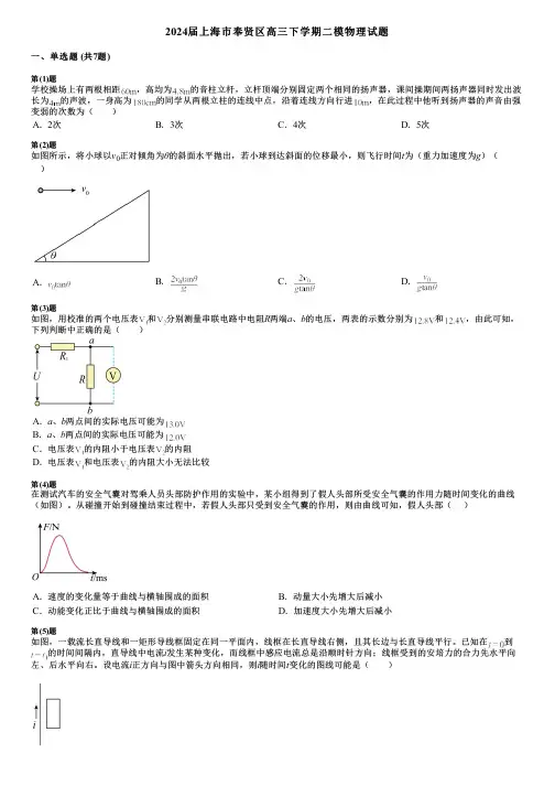 2024届上海市奉贤区高三下学期二模物理试题