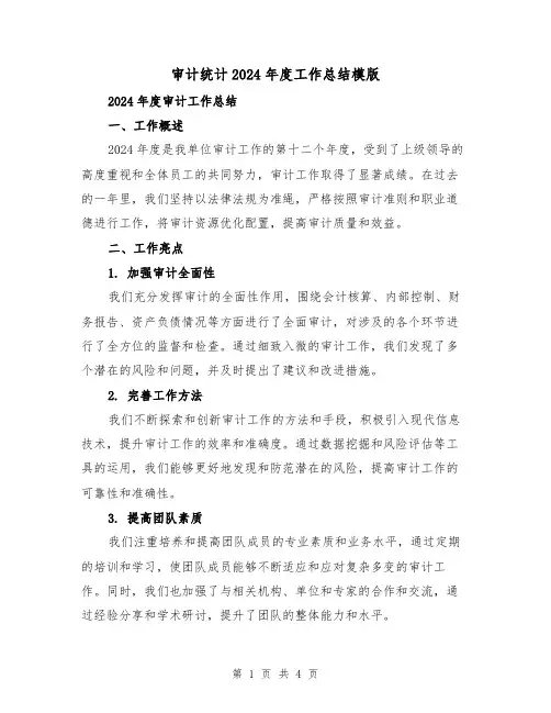 审计统计2024年度工作总结模版（2篇）