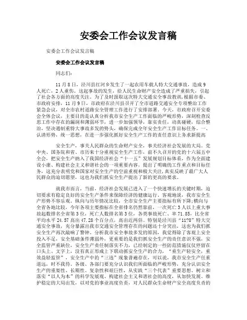 安委会工作会议发言稿