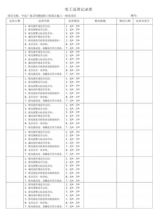 电工巡查记录表(配电箱用)
