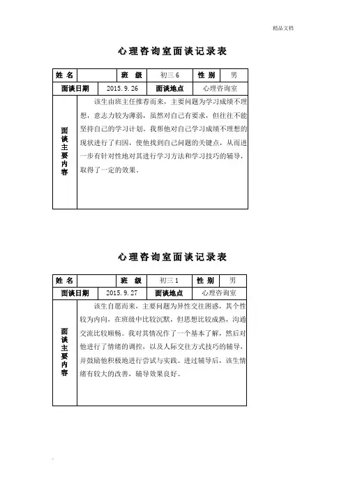 心理咨询室面谈记录表