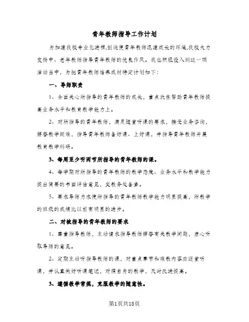 青年教师指导工作计划(九篇)