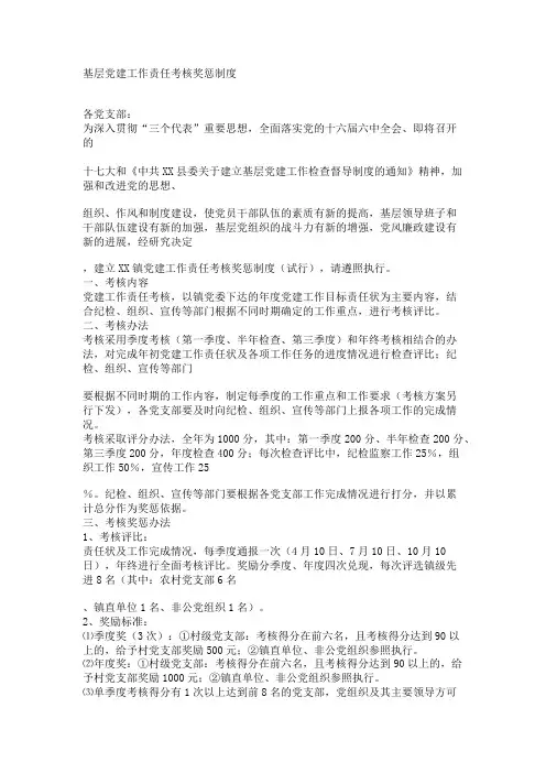 基层党建工作责任考核奖惩制度