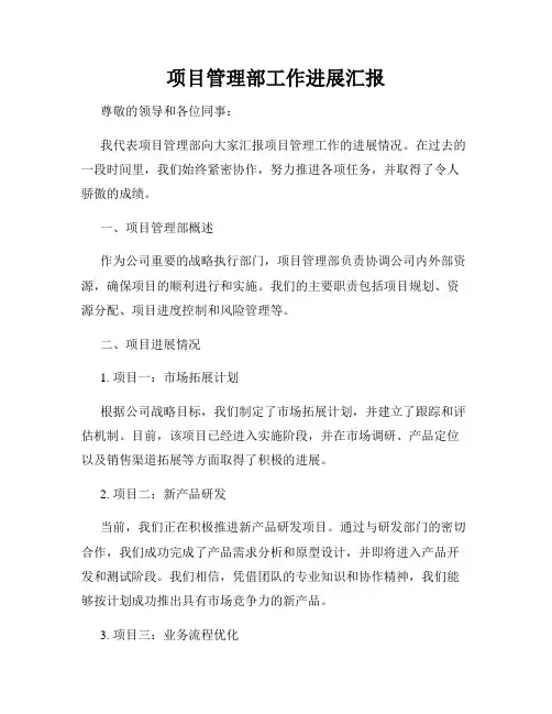 项目管理部工作进展汇报