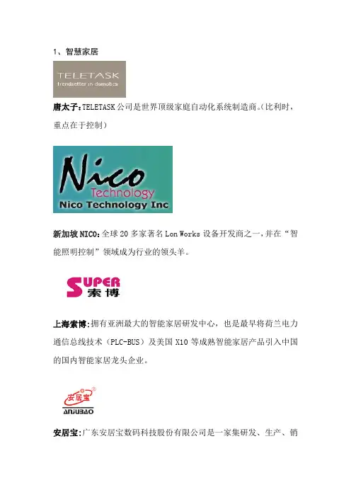 智慧楼宇各系统代表公司