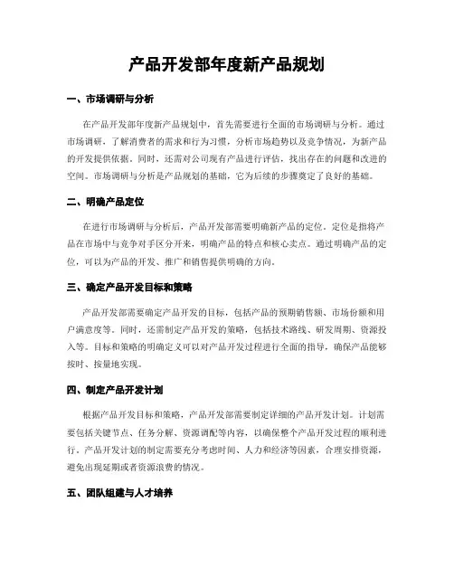 产品开发部年度新产品规划