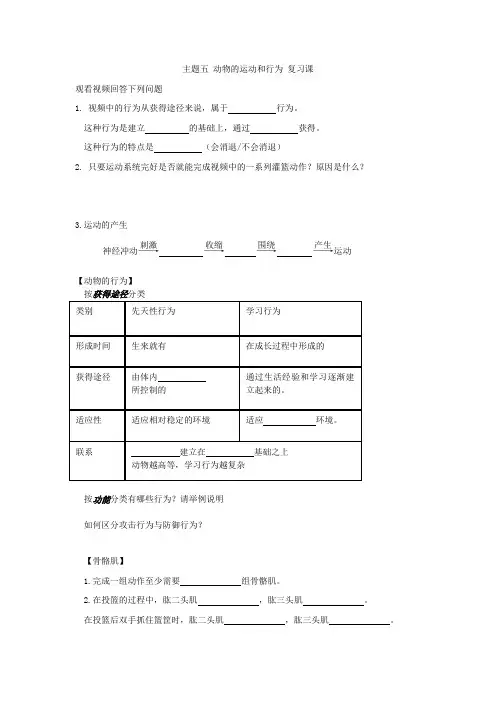 动物的运动和行为 复习课