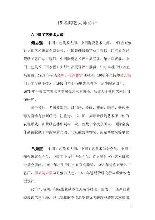 十五名陶艺大师情况介绍
