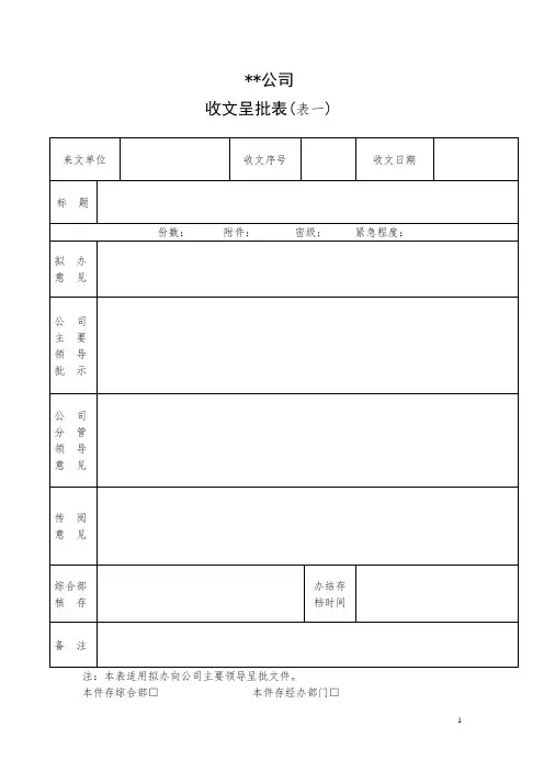 公司常用呈批表