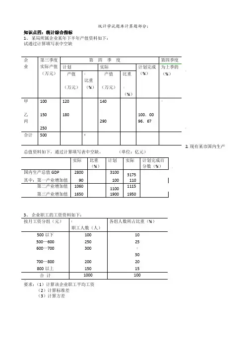统计学试题库计算题部分