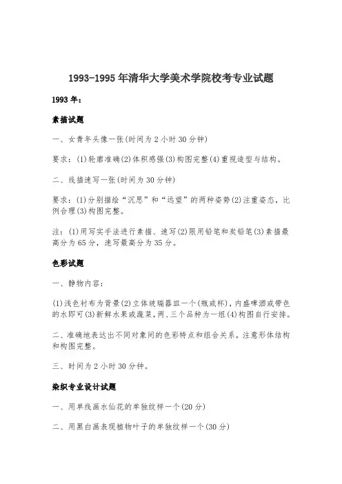 1993-1995年清华大学美术学院校考专业试题