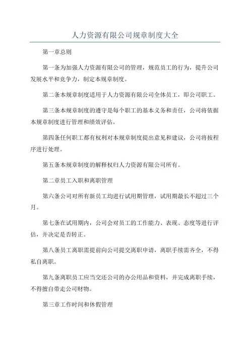 人力资源有限公司规章制度大全