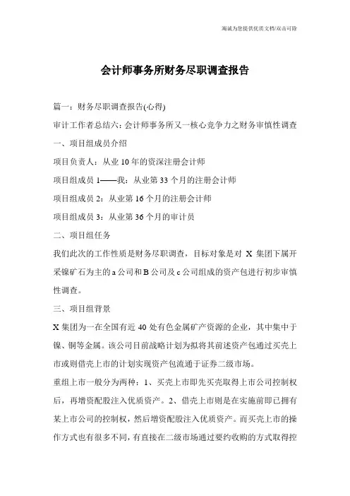 会计师事务所财务尽职调查报告
