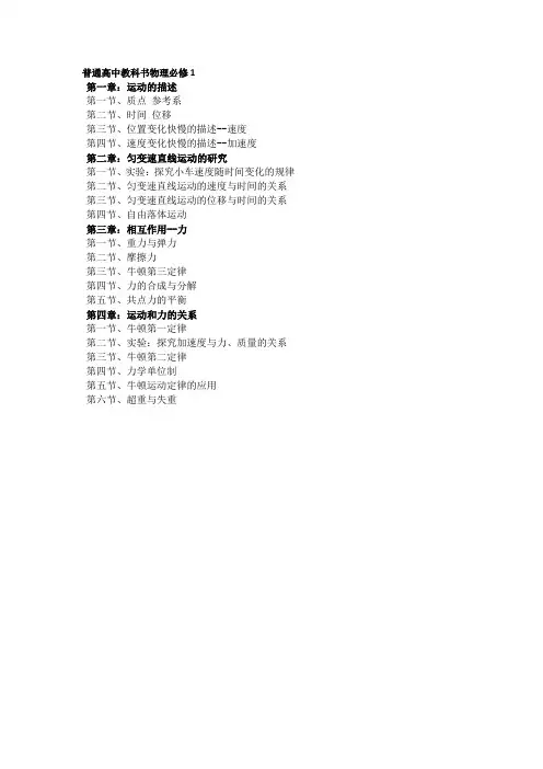 2019人教版普通高中教科书物理必修1目录