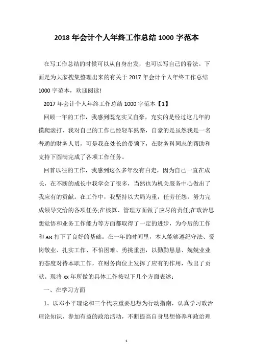 2018年会计个人年终工作总结1000字范本