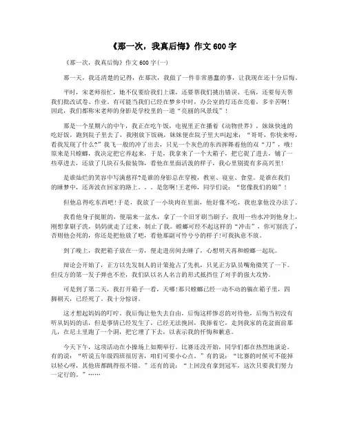 《那一次,我真后悔》作文600字