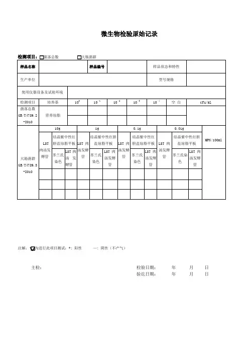微生物检验原始记录