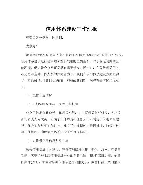 信用体系建设工作汇报