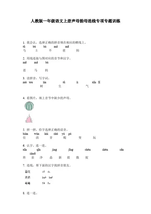 人教版一年级语文上册声母韵母连线专项专题训练