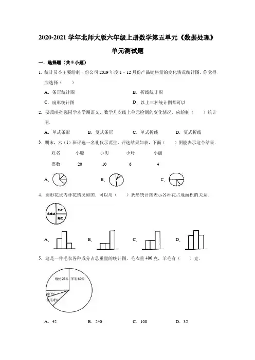 2020-2021学年北师大版六年级上册数学第五单元《数据处理》单元测试题(含答案)
