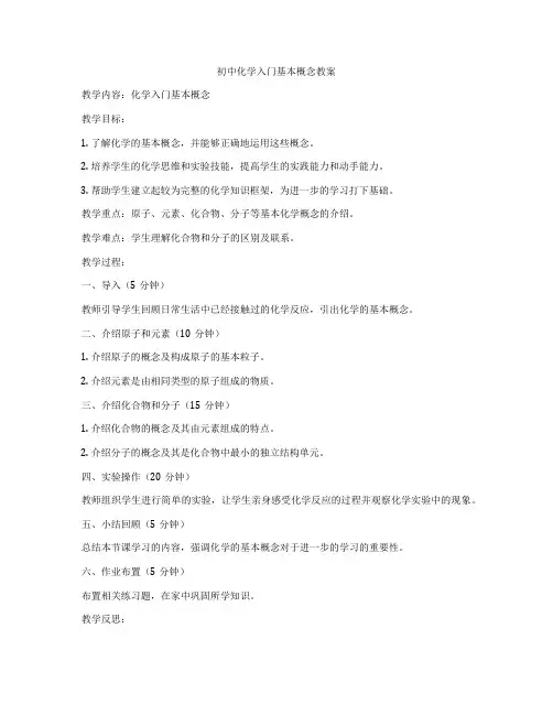 初中化学入门基本概念教案