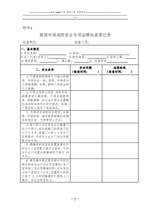 商场消防安全专项检查表