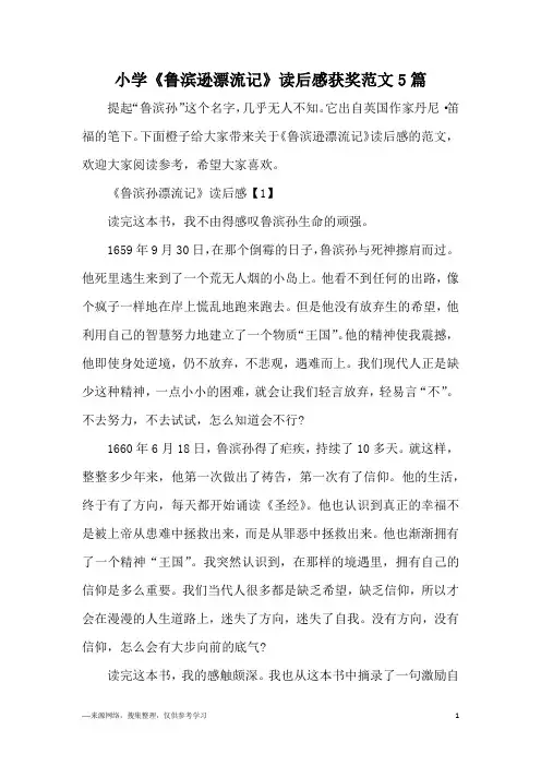 小学《鲁滨逊漂流记》读后感获奖范文5篇