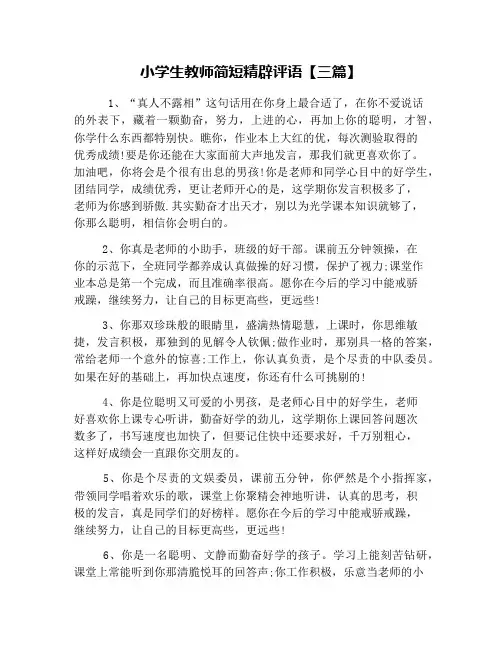 小学生教师简短精辟评语【三篇】