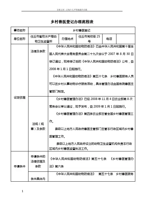 乡村兽医登记办理流程表