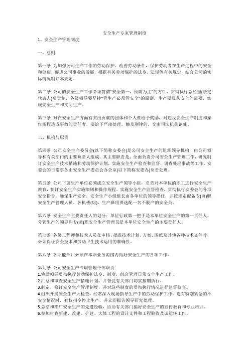安全生产专家管理制度安全生产