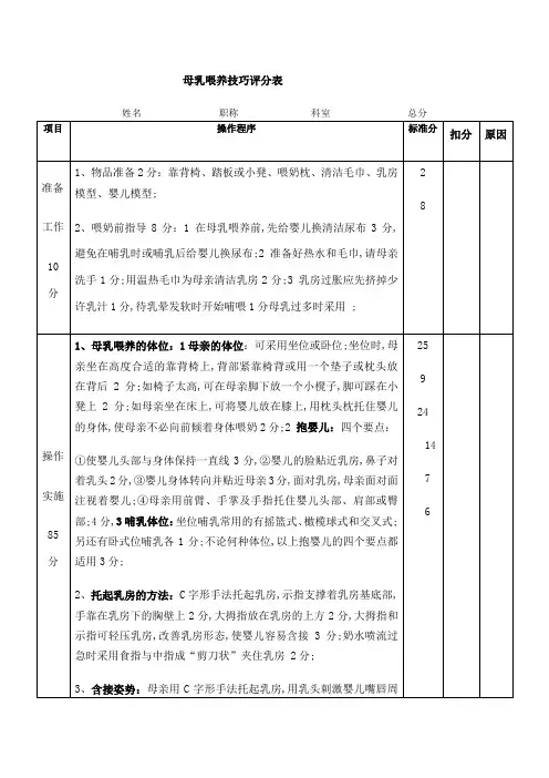 母乳喂养技巧评分表