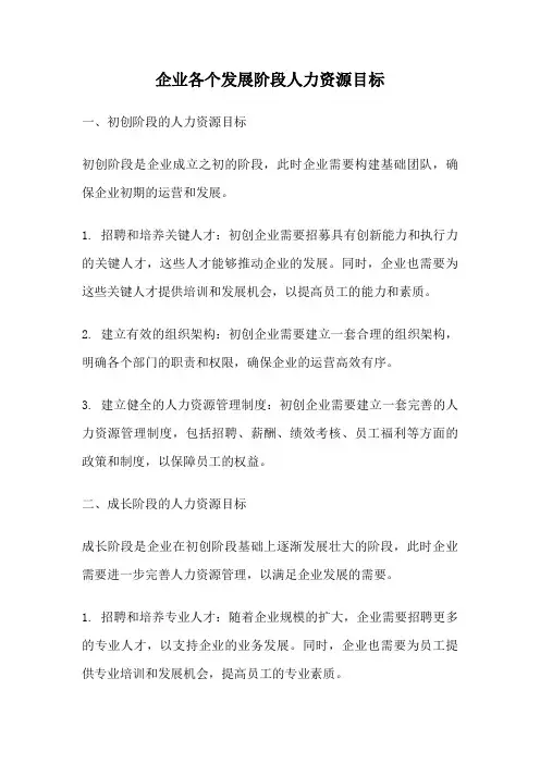 企业各个发展阶段人力资源目标