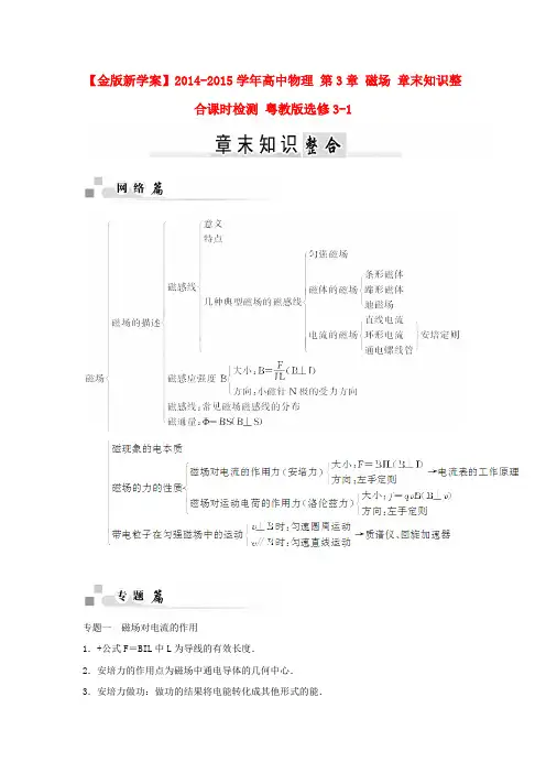 【金版新学案】高中物理 第3章 磁场 章末知识整合课时检测 粤教版选修3-1