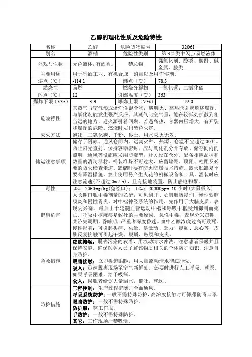 乙醇的理化性质及危险特性
