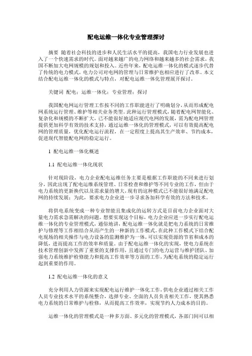 配电运维一体化专业管理探讨