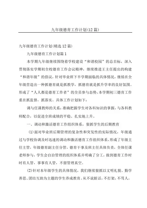 九年级德育工作计划(12篇)