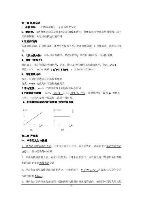 人教版八年级物理上册重点知识点总结