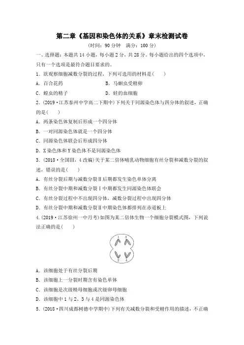 2019统编新教材高中生物必修第二册《遗传与进化》第二、三章章节单元测试卷含答案解析