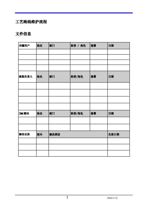 工艺路线维护流程