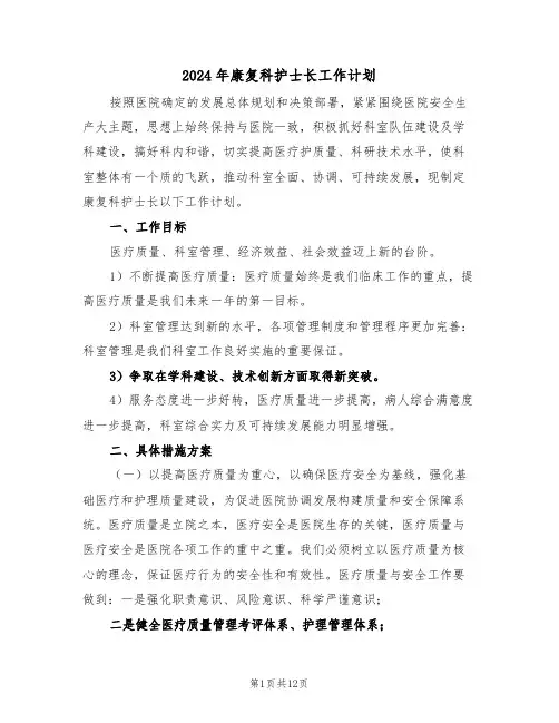 2024年康复科护士长工作计划（3篇）