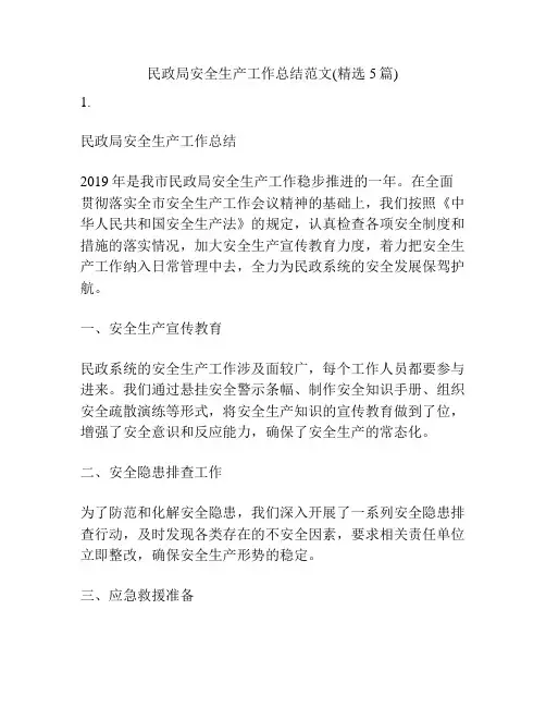 民政局安全生产工作总结范文(精选5篇)