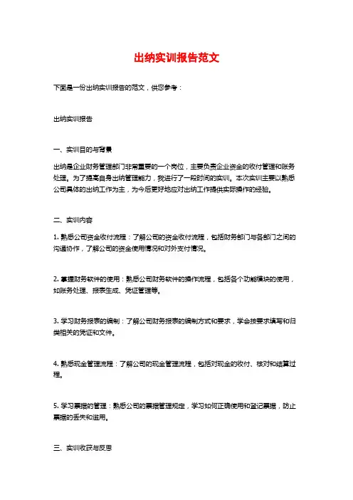 出纳实训报告范文