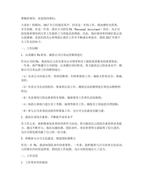 2017年度pa个人工作总结