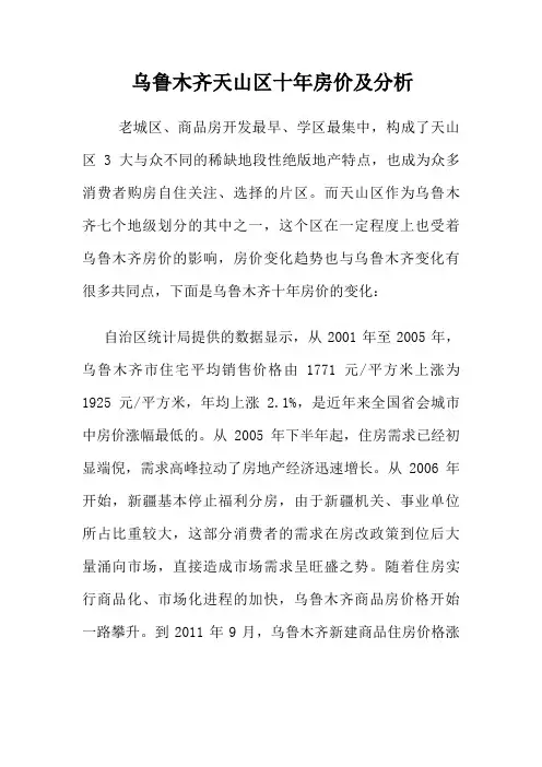 乌鲁木齐天山区十年房价及分析